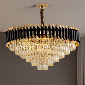 Round Indoor Nordic Modern Crystal Luxury Black Gold Hanging Lights Home Chandelier Pendant Light Lamp 800mm