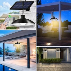 Solar Powered Double Head Retro Lamp Remote Control Outdoor Warehouse Hanging Solar Pendant Shed Lights