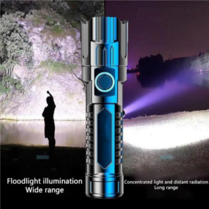 High-Power Rechargeable LED Flashlight with Zoom Function USB Charging Lithium Battery ABS Body 1000 Lumens Camping Emergency Light